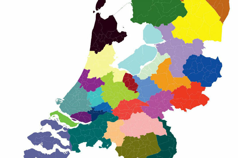 Kaart van Nederland met gekleurde regio-indeling